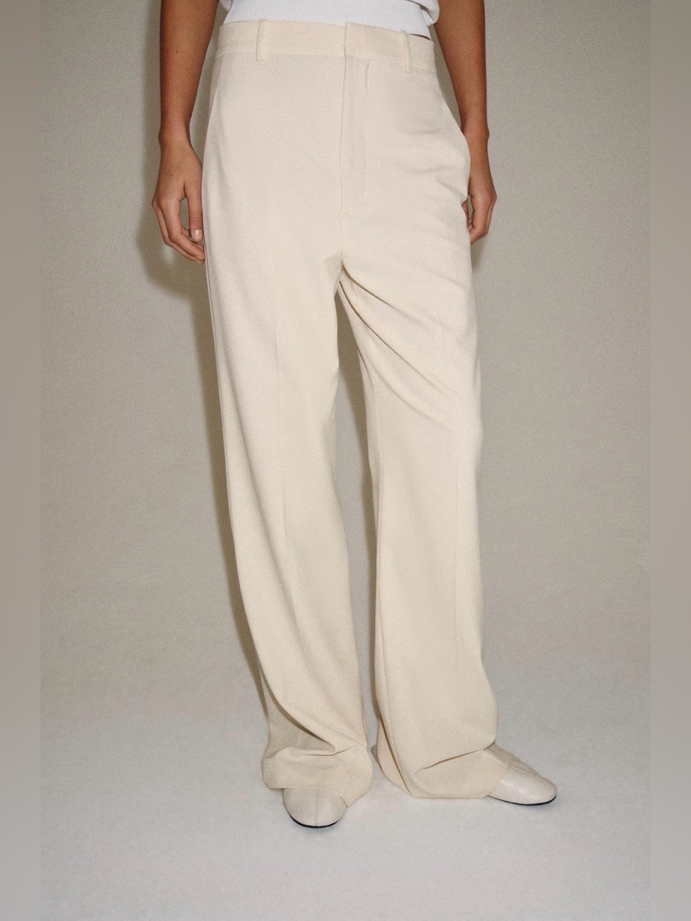 ZARA NWT ZW Collection Wide Leg-High WaistedTailored Trousers Cream Quiet Luxury